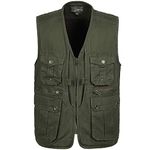 Flygo Mens Casual Outdoor Work Utility Safari Fishing Travel Vest with Pockets (Large, Light Green)