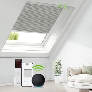 ZSTARR Motorized Skylight Shades Cellular Honeycomb Electric Blinds with Solar Panel Cordless Rechargeable Shades with Remote for Roof Inclined Plane Room Custom Size (Blackout Mercury Ash)