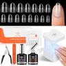 modelones X Nail Gel Kit Almond, Upgraded 15Sizes Fake Nails 510Pcs, 9-in-One Glue Prep Dehydrator & Portable Mini U V Light Acrylic Clipper, Extra Short Almond Press on Tips Extension Kit