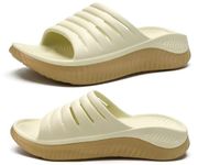 KuaiLu Womens Recovery Sandals Comfortable Plantar Fasciitis Arch Support Ladies Orthopedic Slip On Running Sport Walking Slides Thick Athletic Cushion Slippers Summer Outdoor Sliders Beige Size 8