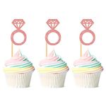 Blumomon 24Pcs Rose Gold Diamond Ring Cupcake Toppers Glitter Diamond Wedding Ring Cupcake Picks for Wedding Engagement Anniversary Valentines Party Supplies