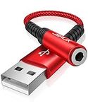 JSAUX USB Audio Adapter, USB to 3.5mm Adapter External Stereo Sound Card for Headphone, Speaker, Mac, PS4, PC, Laptop, Desktops -Red