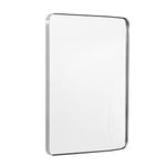 Andy Star Brushed Nickel Mirror for Bathroom, 22"x30" Silver Metal Frame Wall Mirror, Rectangular Stainless Steel Rounded Corner Mirror with 1’’ Deep Set Design Hangs Horizontal Or Vertical