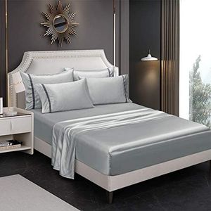 RevenRella Juego de sábanas de satén de 6 piezas de estilo italiano, juego de ropa de cama de estilo italiano con bolsillo profundo, seda súper suave, sedosa, de lujo, color sólido, sexy, reversible,