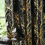 Fmfunctex Black Blackout Curtains for Bedroom Living Room 72 inch Drop Eyelet Curtains Tree Branch Gold Foil Thermal Insulated Window Curtain Panels for Nursery 2 Panels