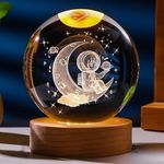 Rylan 3D Moon Astronaut Crystal Ball Night Light with Wooden Base - LED USB Table Lamp for Kids, Teens, and Home Decor