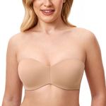 Delimira Women's Strapless Bras Underwire Support Non Padded Plus Size Minimiser Bra Warm Beige 36E