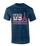 Trenz Shirt Company USA 2024 Olympics Eiffel Tower Short Sleeve T-shirt, Heather Navy, X-Large