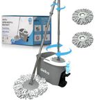 delka Spin Mop and Bucket Set – Easy Foot Pedal Water Removal, 360° Swivel Motion, Includes 2 Microfibre Mop Heads, All-Surface Cleaning, Splash Guard for Clean Mopping – Mop and Buckets Sets