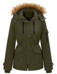 heekpek Women's Winter Coats Faux Fur Hooded Jackets Warm Fleece Lined Ladies Long Sleeves Coats Waterproof Windproof Parka Outerwear, Army Green, XL