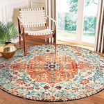 Lahome Bohemian Floral Medallion Round Rug - 6Ft Soft Rug for Living Room Washable Rug for Dining Room, Vintage Non Slip Cute Table Throw Carpet for Coffee Table Nursery Guest Room Gift