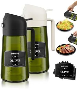 LAKUMIQI 2 in 1 Oil Sprayer for Cooking 16oz, Green Light-Blocking Glass Olive Oil Dispenser Bottle, Food-Grade Oil Mister with 8 Stickers for Kitchen Salad Frying