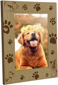 CREATCABIN Cornice per Cani Stampa Zampe di Animali Domestici 4 x 6 Cornici per Foto Commemorative in Legno con Incisione Display Cornice per Cartoline da Tavolo in Legno per Appendere 21.8x16.8cm