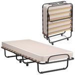 KOMFOTT Folding Rollaway Bed with Mattress, Foldable Bed with Memory Foam Mattress for Adults, Portable Fold Up Guest Bed with Sturdy Steel Frame on Wheels for Home & Office, Made in Italy (Beige)