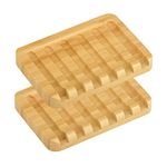 Lonage Bamboo Soap Dish with Drain, Soap Case Soap Holder, Shower Soap Tray Rack Saver, Sponge Scrubber Container for Home Bathroom Kitchen Sink Counter - 2 Pack