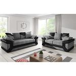 Furnishings For Less UK New Large Dino Fabric and Leather sofa Suite Black and Grey 3 and 2 Seater Scatter Back (Black and Grey, Sofa Suite (3 + 2))