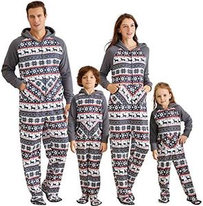 IFFEI Matching Family Footed Pajamas Hoodie Sleeper Christmas PJ's Festival Snowflake Plush Cozy Warm Onesie Women-Small Grey