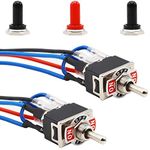 mxuteuk 2 Pcs Toggle Switch 3 Position 6 Pin Reversing Polarity DC Control Momentary Double Pole Double Throw Spade Plug with Waterproof Boot Cap and Wires TEN-223-X-3M
