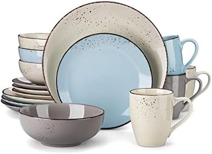 vancasso Navia Stoneware Dinnerware Set 16 pieces Set for 4 Stoneware Spray Spot Patterned Service Dish with Dinner Plates, Salad Plates, Bowls, Mugs - Multi