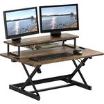 SHW Standing Desk Converter 36-Inch Pneumatic Height Adjustable with Monitor Riser, Rustic Brown