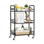 HDANI 3 Tier Rolling Cart Shelves,Heavy Duty Multifunctional Metal Frame-Supports 40 Lbs Per Tier,Rolling Cart with 2 Lockable Wheels for Home,Office,Kitchen,Bathroom,Bedroom (Black)