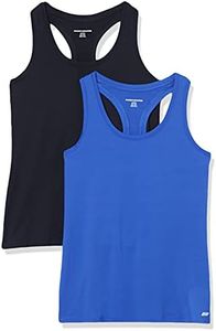 Amazon Essentials Women's Tech Stretch Racerback Tank Top (Available in Plus Size), Pack of 2, Bright Blue/Black, Medium