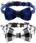 Joytale Cat Collar with Bell and Bow Tie, Quick Release Safety Collars for Kitten and Cats, Soft Tartan Collar, 2 Pack, Blue+Black