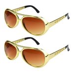 tiggell 2pcs Disco Sunglasses 50s 60s Rock Star Cool Golden Costume Glasses for Halloween Cosplay Dress Up Birthday Party