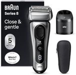 Braun Series 8 Electric Shaver for Men, 4+1 Shaving Elements & Precision Long Hair Trimmer, SmartCare Center, Wet & Dry Electric Razor for Men with 60 Min. Runtime, Gifts for Men,8567cc, Silver