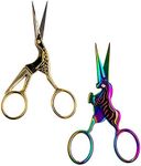 SINGER 4 Inch Forged Embroidery Scissors for Sewing, Cross-Stitching, Crafts, & More (Gold Stork & Spectrum Finish Unicorn Designs, 2-Pack)