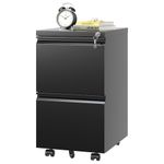 EKJ 2 Drawer Mobile File Cabinet, Metal File Cabinet with Lock and Wheels, Small Vertical File Cabinet Under Desk, Steel Rolling File Cabinet for Home Office Legal/Letter/A4 Files(Black)