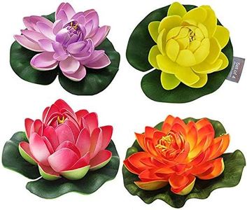 TIED RIBBONS Set of 4 Artificial Floating Lotus Flowers with Rubber Leaf - (Multicolor) Artificial Flowers for Water Decoration Urli Aquarium Fountain Home Decor Office Pooja Room Wedding Birthday