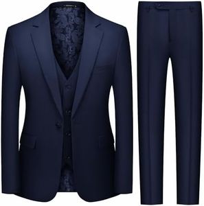 MAGE MALE Men's 3 Pieces Suit Slim Fit Notch Lapel One Button Business Wedding Party Solid Blazer Jacket Vest Pants Set with Tie Navy Blue
