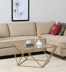 Kraft Bazaar Valerie Coffee Table | Centre Table for Living Room | Coffee Table with Toughened Glass | Finish- Gold with Toughened Glass