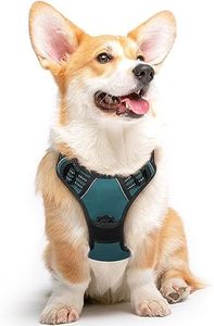 Eagloo Dog Harness No Pull, Walking Pet Harness with 2 Metal Rings and Handle Adjustable Reflective Breathable Oxford Soft Vest Easy Control Front Clip Harness Outdoor for Medium Dogs, Dark Green