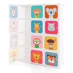 COSTWAY 8/12 Cube Children Clothes Closet, Cartoon Modular Wardrobe with Hanging Sections, Kids Storage Unit for Children Room, Nursery, Bedroom