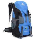 Bseash 50L Hiking Backpack, Water Resistant Lightweight Outdoor Sport Daypack Travel Bag for Camping Climbing Touring (Light Blue - No Shoe Compartment)