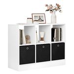 WOLTU SK033ws Bookcase with 3 Drawers Made of Non-Woven Fabric, Standing Shelf with 6 Compartments, Cube Shelf for Bedroom, Living Room, Study, Office, White, 80 x 60 x 30 cm