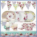 Talking Tables Floral Tableware Set & Vintage Afternoon Tea Party Decorations for 16 Guests | Paper Plates and Napkins, Teacups, Bunting & Tablecloth | for Birthday, Mother's Day, Baby Shower