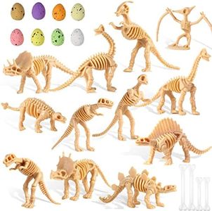 24 Pieces Dinosaur Fossil Skeleton Dino Bones, 24 Pieces Colorful Foam Dinosaur Eggs and 4 Halloween White Plastic Bones Toys for Kids Science Play Dino Sand Dig Halloween Party Decoration Supplies