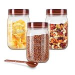 MILTON Vintage Airtight Containers with Spoons for Kitchen Storage, Food Grade Plastic, Stackable & Transparent Organizer Jars, Masala Dabba, Set of 3 (750ml each) for Tea, Coffee, Sugar, Dry Fruits