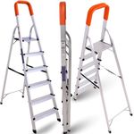 Lightweight Step Ladders 6 Step 67.75’’ (167 cm), 330.6 lbs (150 kg) Max Load, Non-Slip Wide Steps, Foldable, Heavy Duty Aluminium Tall Folding Ladder - Compact& Portable