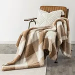 LURKA Checkered Sherpa Fleece Bed Throw Blanket - Thick and Warm Blanket for Winter Soft Cozy Fluffy Throw Blankets for Couch (Brown, Twin(60"x80"))