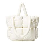 OWGSEE Puffer Tote Bag, Soft Puffy Bags for Women Light Winter Down Cotton Padded Quilted Tote Bag Shoulder Handbag Purse, White, Medium