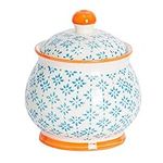 Patterned Sugar Bowl/Pot with Lid - Blue/Orange