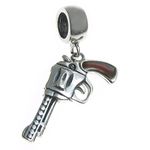 .925 Sterling Silver Brown Enamel Magnum Revolver Pistol Gun Dangle Bead for European charm Bracelets Necklaces