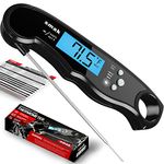 Digital Instant Read Meat Thermometer - Waterproof Kitchen Food Cooking Thermometer with Backlight LCD - Best Super Fast Electric Meat Thermometer Probe for BBQ Grilling Smoker Baking Turkey (Black)