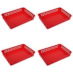 FenixDepot 4 Storage Organizing Multipurpose Plastic Tray Baskets for Home & Office Use 36x26 cm - Set of 4 (Red)