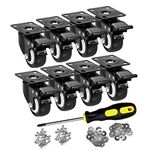 Caster Wheels, ASHGOOB 2" Casters Set of 8 Heavy Duty with Brake, No Floor Marks Silent Locking Casters with Polyurethane (PU) Wheels, Swivel Plate Castors Pack of 8