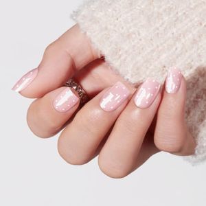 Modelones Press on Nails Pink Polka Dot, Short Square Fake Nails Reusable Nail Kit with Nail Glue Adhesive Tabs Mini Nail File, Nails Press Ons 32Pcs 16 Sizes, Women Girl Gift